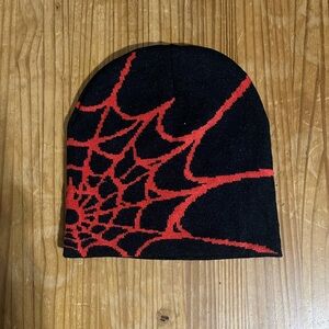 Black and Red Spider Web Beanie